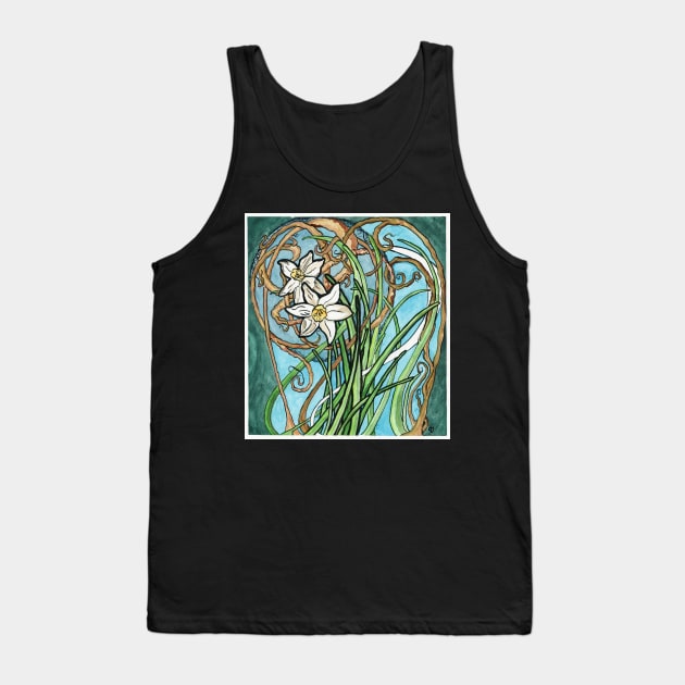 Two Daffodils and Branches Painting in Art Nouveau Style Tank Top by CrysOdenkirk